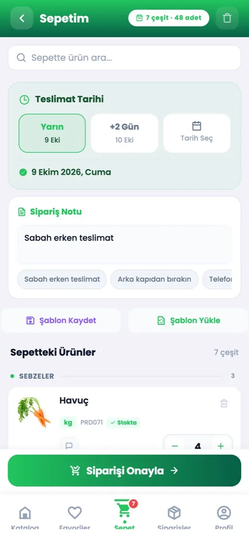 Sepet ekranı