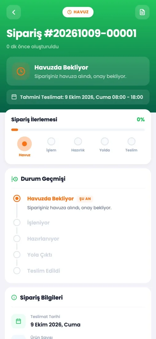 Sipariş takip ekranı